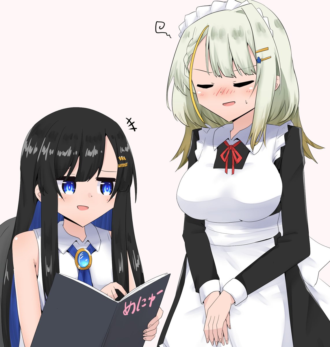multiple girls 2girls maid black hair maid headdress blue eyes blush  illustration images