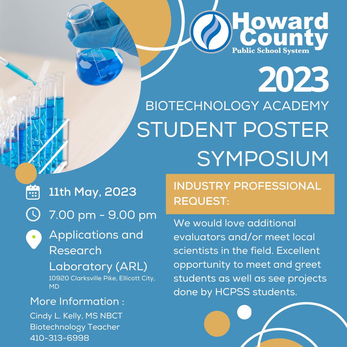 REMINDER! Calling all #Maryland #HowardCounty biotechnology industry professionals. Come check out our ARL Student Poster Symposium tomorrow evening.