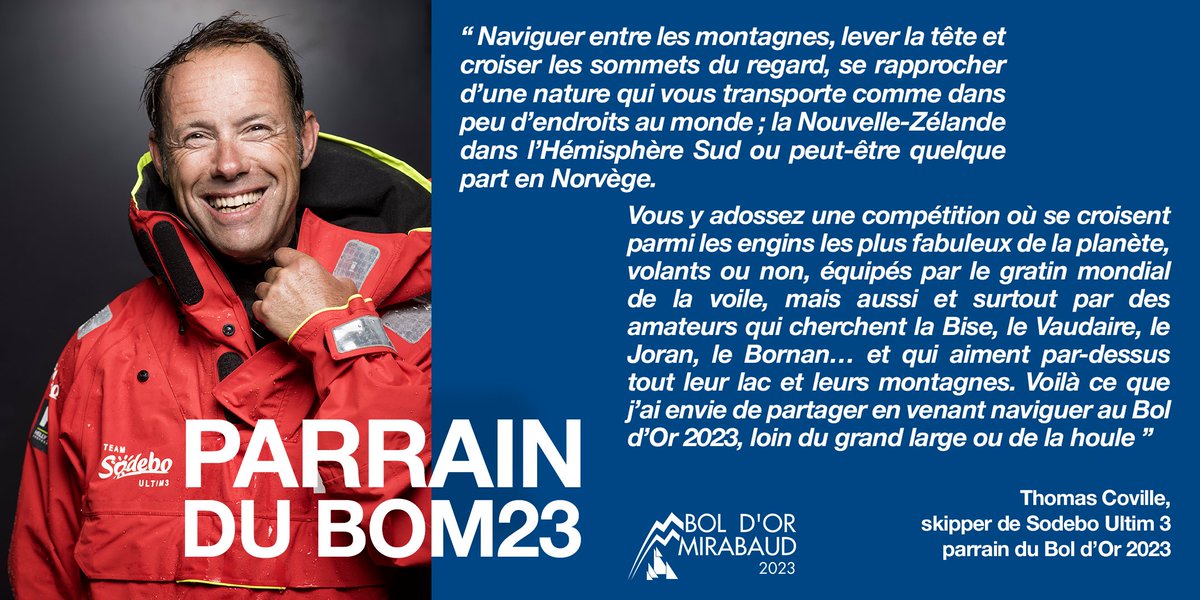 Breaking News
Thomas Coville, Spécialiste de la chasse aux records en solitaire, parrain de la 84ème édition du BOM!
<a href="/Sodebo_Voile/">Sodebo Voile</a> <a href="/sodebo/">Sodebo</a> 
#bom23 #sodebo #bom #boldormirabaud #leman #regate #voile #sailing #sailors