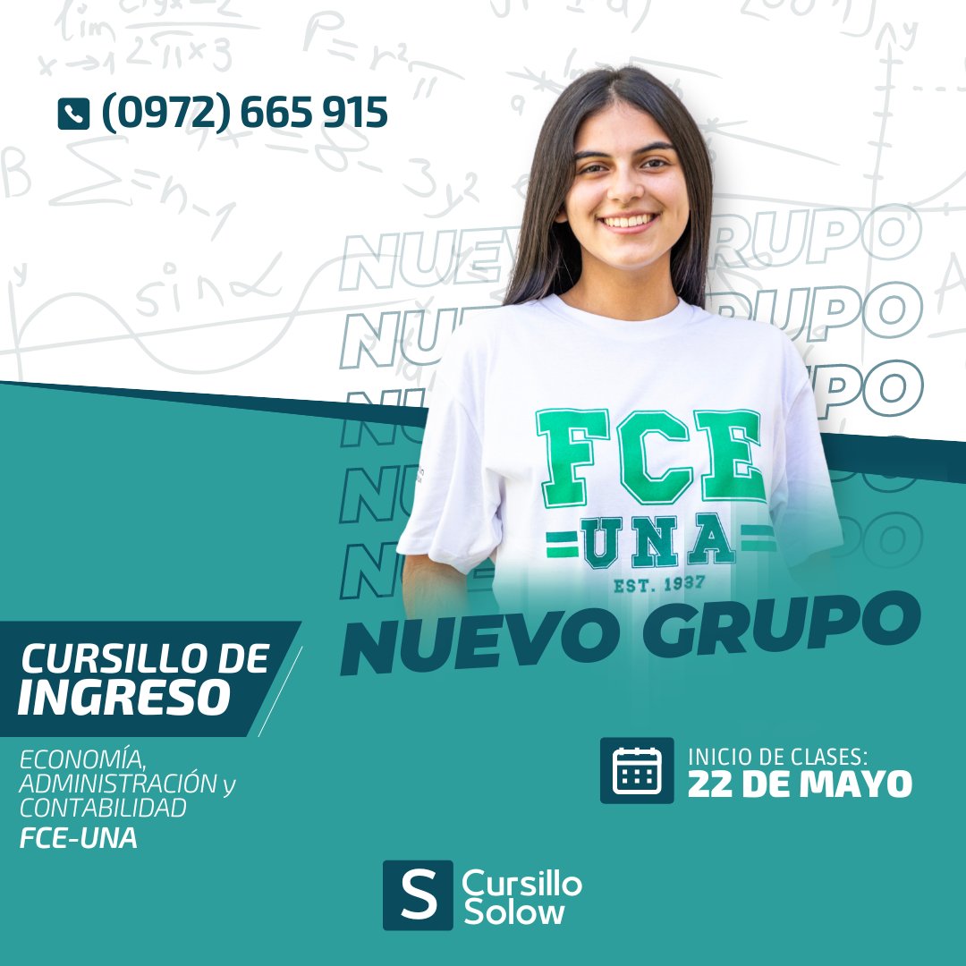 ¡Prepárate CON LO MEJOR! 🚀
En nuestro cursillo contarás con materiales acordes al programa y dificultad.

Estudia con los mejores y asegura tu ingreso.
¡Ingresa a la FCE-UNA! 🤩

📲 Más información: (0972) 665 915