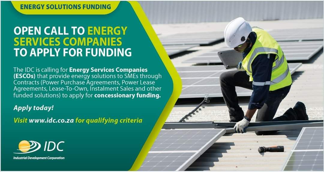 EnergyxAfrica's tweet photo. The @IDCSouthAfrica calls on Energy Services Companies #ESCos to apply for concessionary funding to provide energy solutions for SMEs. The funding will support SMEs that prefer to have a financed instead of owned energy solution @e_transitions @Eskom_SA @ClimateZA @DBSA_Bank https://t.co/mgMERDXIaa