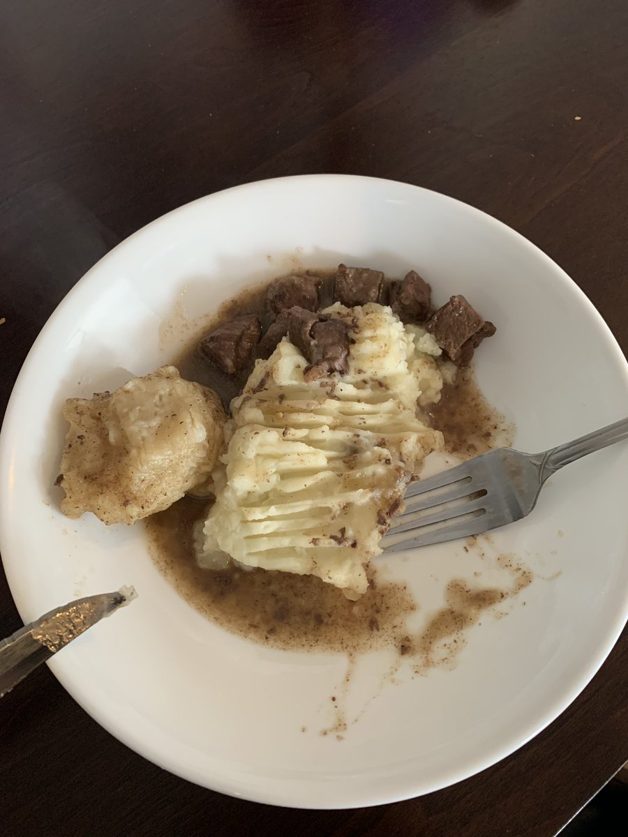 Caribou, potato and doughboys for lunch. Love my north coast work trips. @mrsflowers_K1