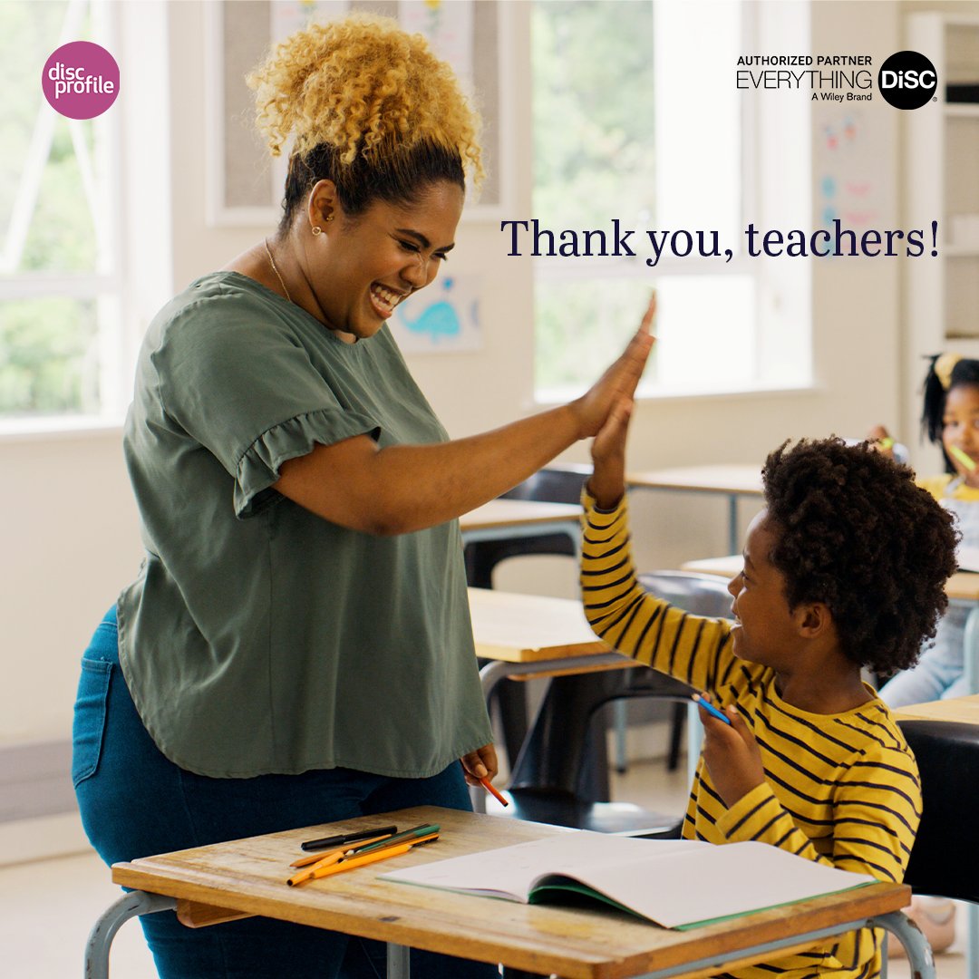 It's Teacher Appreciation Week! Discprofile.com is sending gratitude to our education clients and to teachers everywhere. We're inspired by the work they do to unlock the potential of their students. Thank you, teachers! #TeacherAppreciationWeek #DiSCProfile