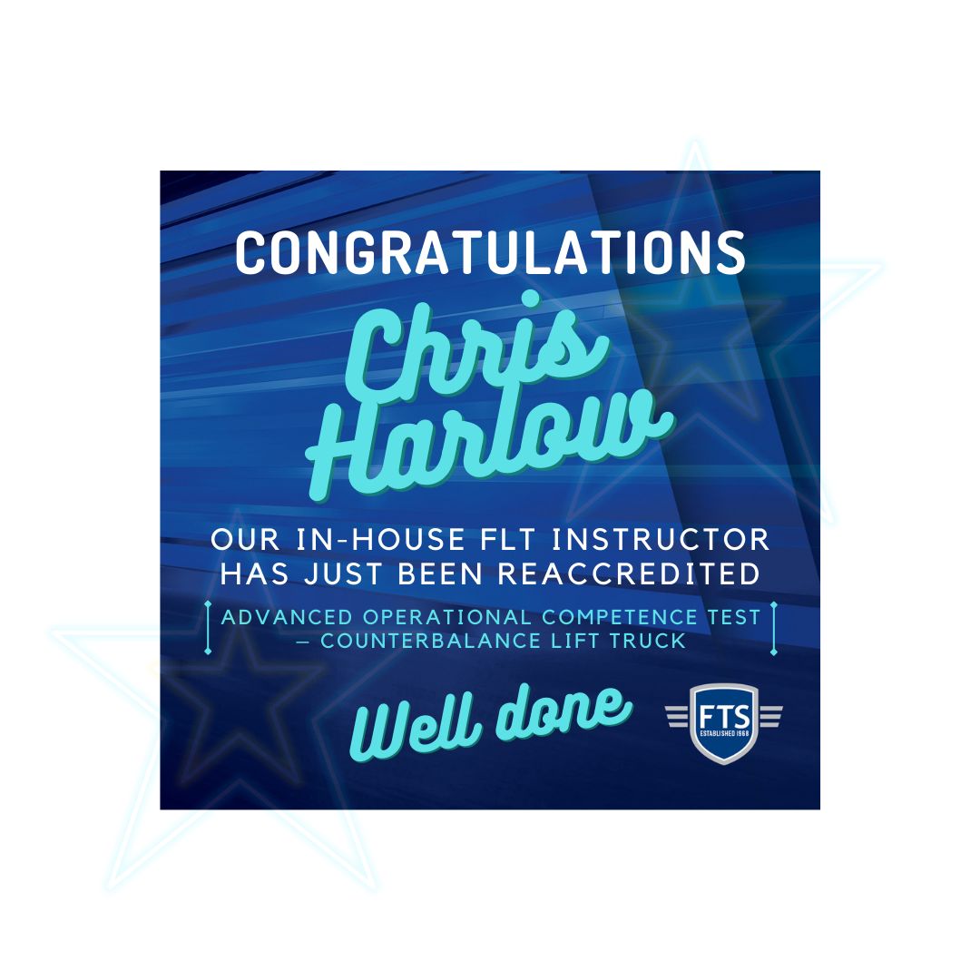 Congratulations Chris Harlow. Our In-house FLT Instructor has just been reaccredited after passing his 'Advanced Operational Competence Test  – Counterbalance Lift Truck' assessment. We couldn't be happier for him. Well done Chris!