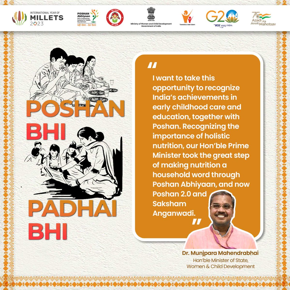 MinistryWCD's tweet photo. Hon'ble MoS, WCD @DrMunjparaBJP shared his valuable insights during the #PoshanBhiPadhaiBhi (Key Initiative to strengthen ECCE under #MissionSaksham #Anganwadi and #Poshan 2.0) conference today at Vigyan Bhawan.
#PoshanAbhiyaan #sahiposhandeshroshan #amritmahotsav https://t.co/7p1Om0v84o
