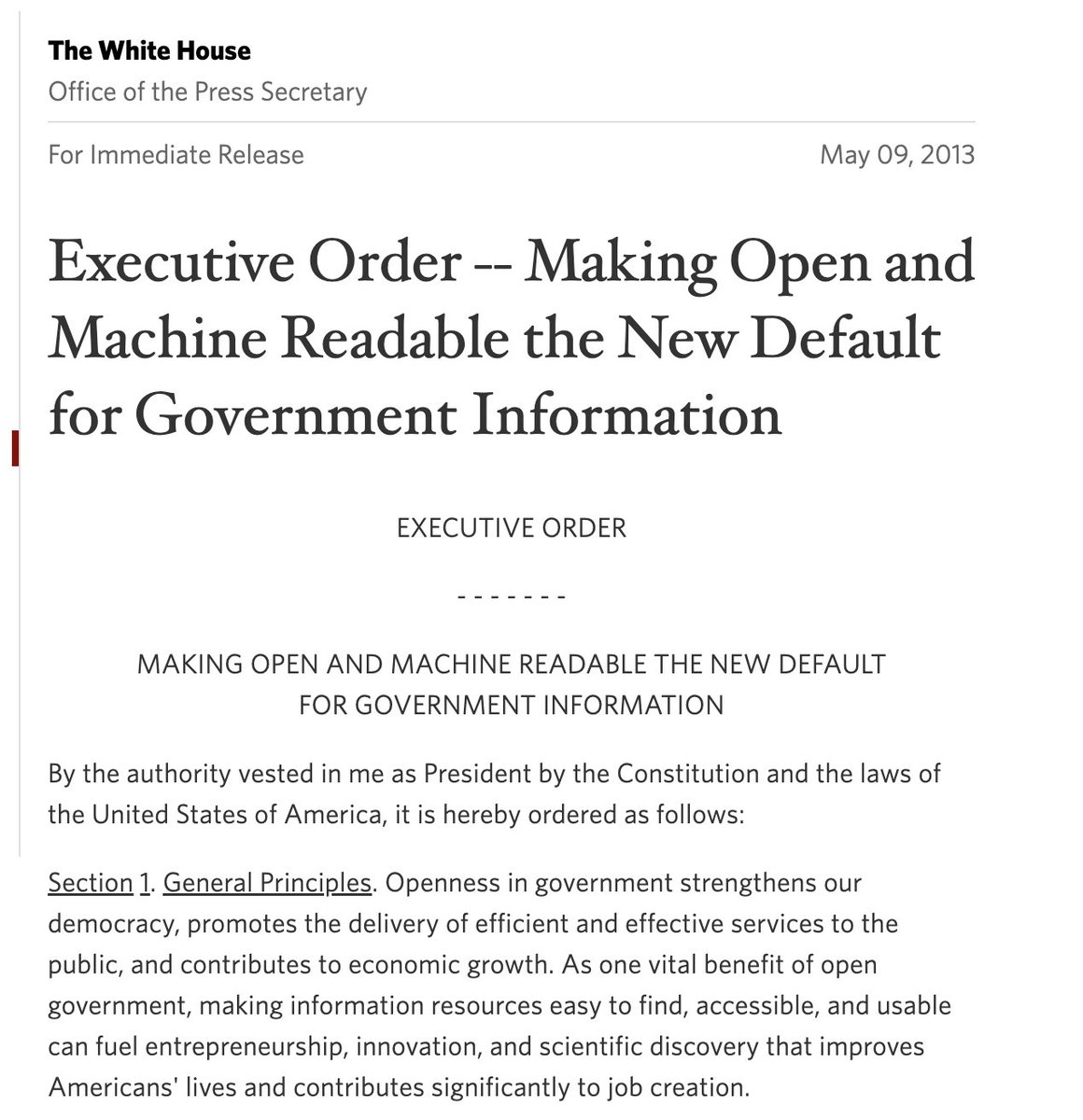 🎉 10 years, since the executive order to make open data &amp; machine readable the new default in the U.S.

In the age of easy AI integration, I can't wait to see how people continue to build services on top of these publicly available datasets (e.g. Google Maps / GTFS).