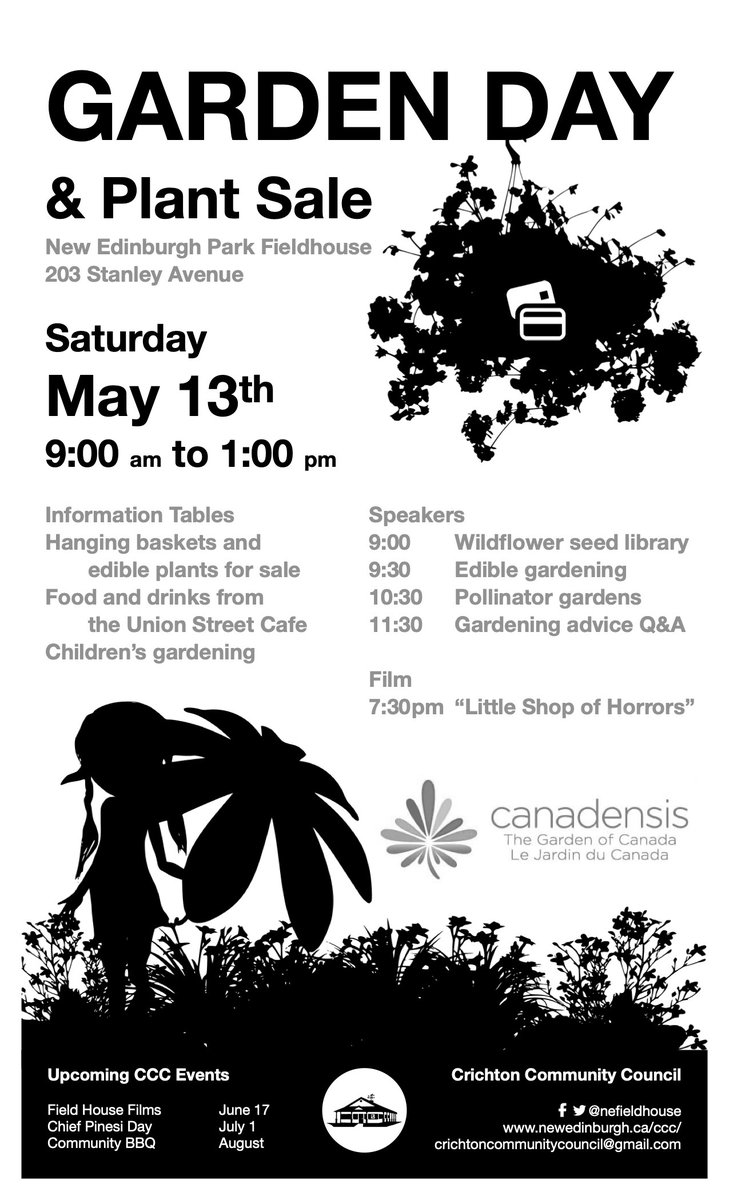 Garden Day at New Edinburgh Park will add to the CCC's annual plant sale on Saturday, May 13, 9 to 1. Come with your wagon, your wallet and your gardening questions! Stay for the speakers and good company at no cost. newedinburgh.ca/event/garden-d… Food and drink from <a href="/on_unionstreet/">UnionStreetCafé</a>