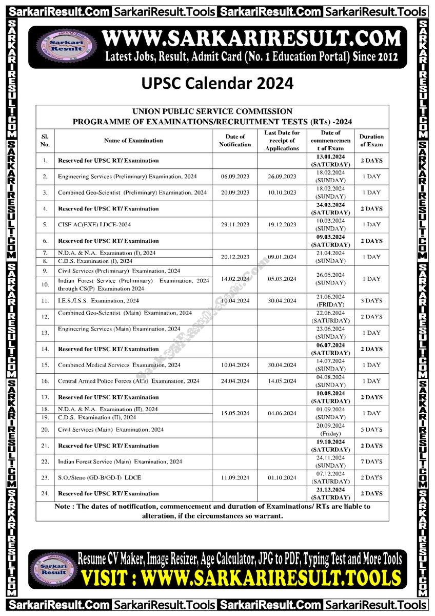 Sarkari Result on Twitter "UPSC Calendar 2024 Sarkari Calendar 2025 Mp