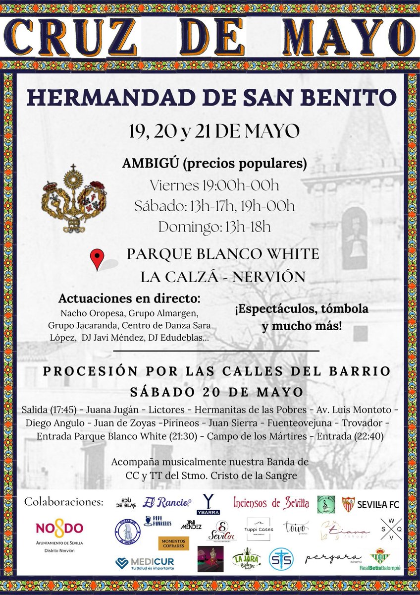 🟣 El próximo fin de semana celebraremos la tradicional Velá en el Parque Blanco White ¡Os esperamos! #SanBenito23 #TDSCofrade
