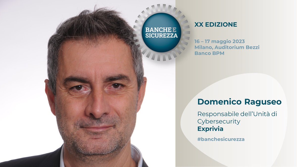 domenicoraguseo's tweet photo. 16 May, 9:30 : nuovo percorso di collaborazione intersettoriale ( #ISAC ) . #banchesicurezza, #ABI con #ABILab #CERTFin #Ossif @ABI_Eventi . Register https://t.co/05yPvMsY7U
#banchesicurezza #ABIEventi #Bancaforte @Exprivia_Italy @Exprivia_CY #cybersecurity @BancaforteABI https://t.co/0pWivDpqNF