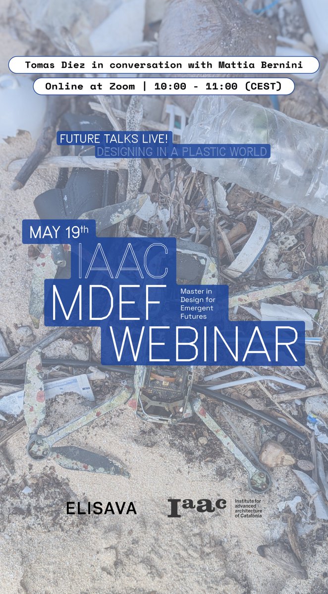 fablabbcn's tweet photo. 💥Are you ready to hack the future? Then this free webinar is for you!
💡 Join the exploration of #MDEF co-director
@tomasdiez and Mattia Bernini (#PreciousPlastic) on the futures we want to create. 
🌏 Become part of the change. Find more info here: https://t.co/5tUb5hfXsK https://t.co/TnQR7yDI9V