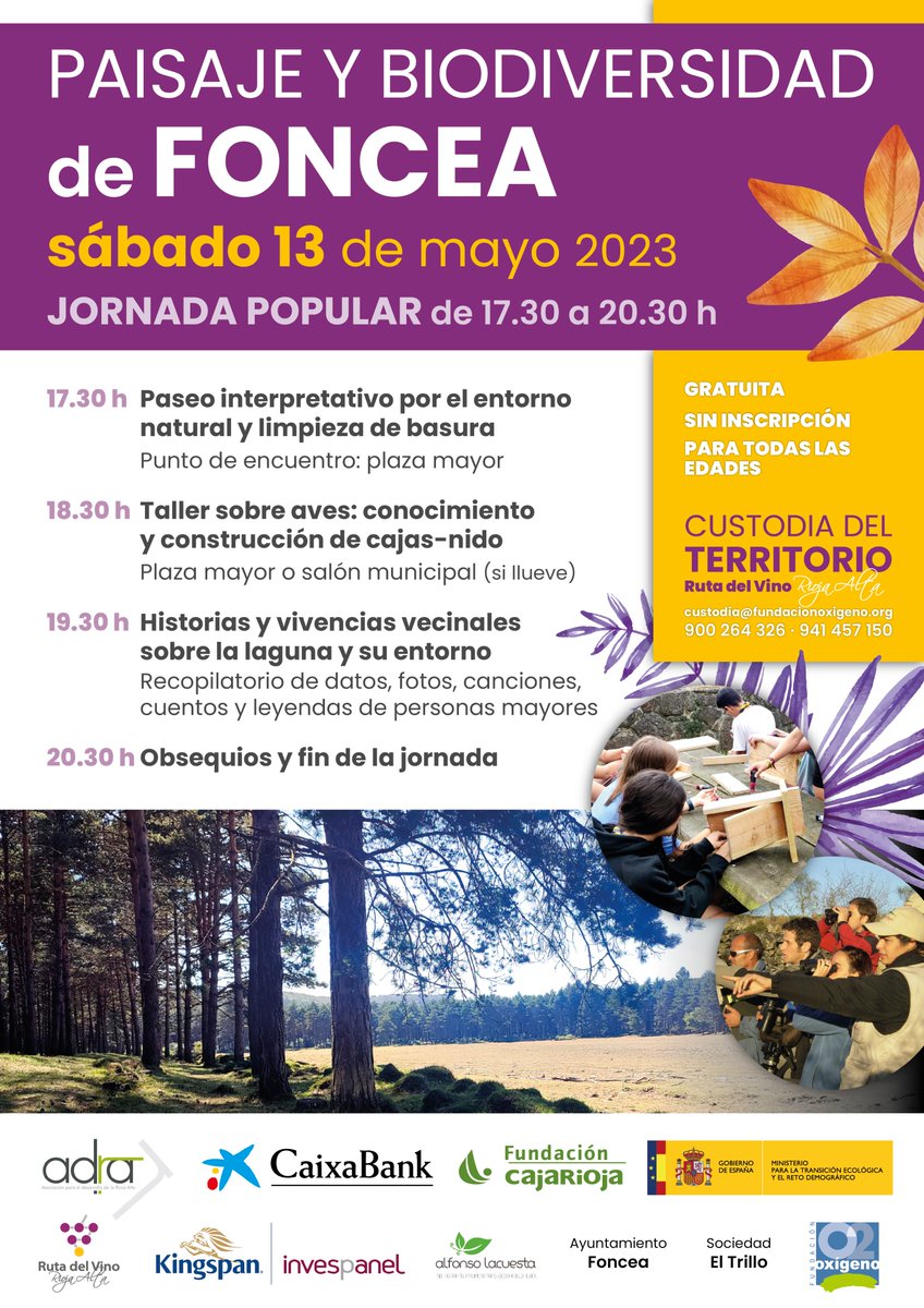 fundacionO2's tweet photo. #Foncea
#LaRioja
Este sábado 13 de mayo
de 17:30 a 20:30, diversas actividades de mejora y conocimiento del entorno y un taller de cajas nido, para custodiar entre todo el territorio y mejorarlo.
No te lo pierdas!
@caixabank @fund_cajarioja @mitecogob @RutaVinoRioja #invespanel https://t.co/fdm0R1F857