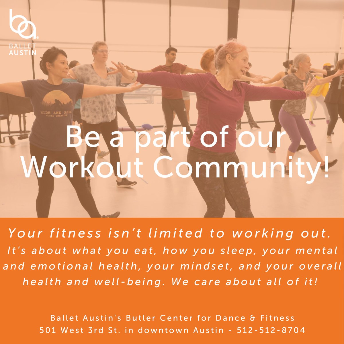 BalletAustinCTR's tweet photo. Your fitness isn't limited to working out. https://t.co/O6rNTmvxAn #fitness #FitnessGoals #workout #workoutmotivation #workoutcommunity #wellness #WellnessJourney #healthandwellness #selfcare #physicalhealth #mentalhealth https://t.co/JIb6YU0Red