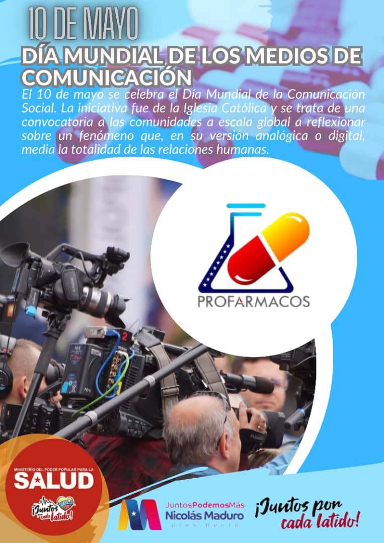 ProfarmacosMpps's tweet photo. #10DeMayo  #DíaMundial de la #ComunicaciónSocial iniciativa de la #IglesiaCatólica y se trata de una convocatoria a reflexionar sobre un fenómeno #analógica o #digital media la totalidad de las relaciones humanas @NicolasMaduro @MinSaludVE @MagaGutierrezV #juntosporunsololatido https://t.co/79SreI9uJp