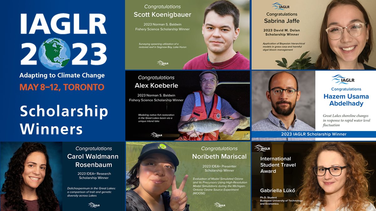 IAGLR's tweet photo. So great to celebrate our scholarship winners in person today! Say congrats to these folks. They're the future of #GreatLakes science! #IAGLR23 https://t.co/SMiXnbUFhp