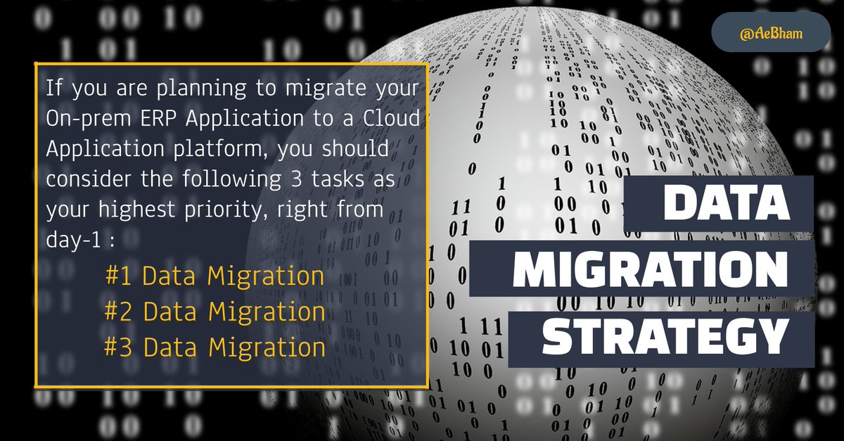 AeBham's tweet photo. is "Data Migration Strategy" document part of your project deliverables?

During my experience of managing large and small ERP Implementation projects, either On-prem or Cloud, the biggest delays are caused by Data Migration. https://t.co/79TmYGpf54