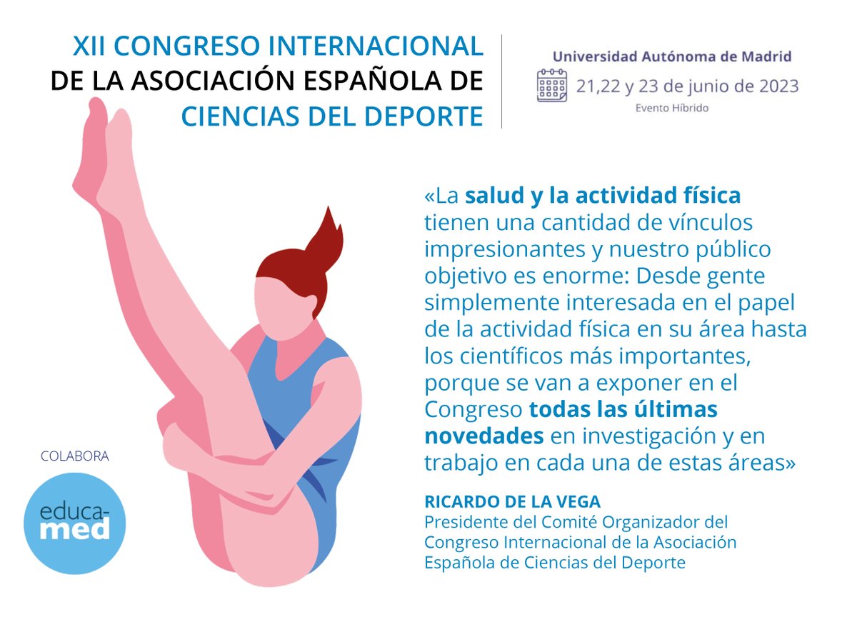 🥎El Congreso de la Asociación Española de Ciencias del #Deporte presenta del 21 al 23 de junio en Madrid todas las novedades y las investigaciones más recientes. Colabora Educa-Med. Descubre el programa e inscríbete aquí ➡️ bit.ly/44oNxeC