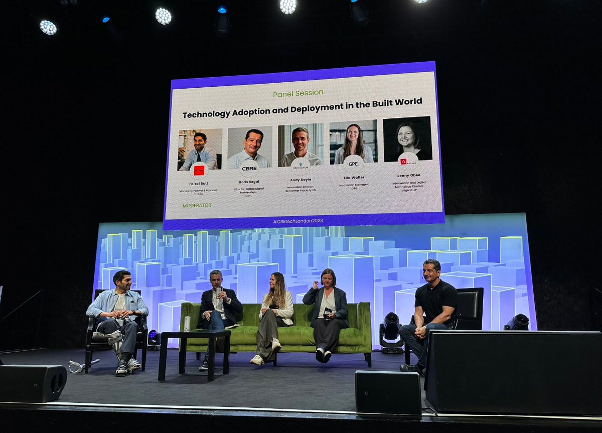 A panel impacting #startups, real estate companies and investors instantly! Thank you for a great session, <a href="/FaisalButt_/">Faisal Butt</a>  (<a href="/Pi_Labs/">Pi Labs</a>), Ella Walter-Pavlou (Eleanor) (<a href="/GPE_London/">GPE</a>), Andy Doyle (<a href="/GrosvenorPropUK/">Grosvenor Property UK</a>), Boris Segal (<a href="/CBRE/">CBRE</a> ), Jenny Obee (<a href="/ArgentLLP/">Argent</a> )

#CREtechLondon2023
