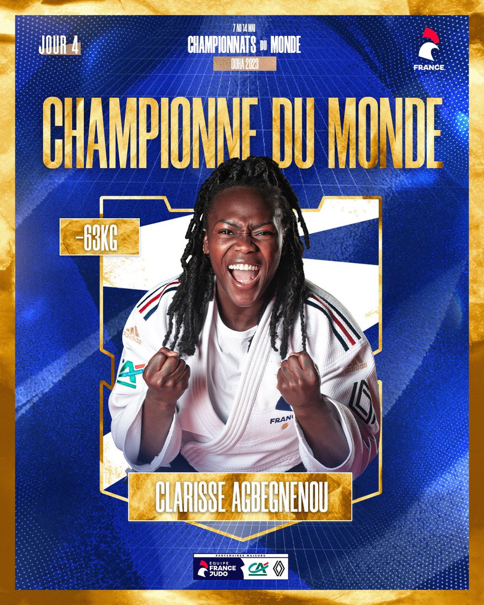 𝐈𝐌𝐁𝐀𝐓𝐓𝐀𝐁𝐋𝐄 !!! 🏆🏆🏆🏆🏆🏆

ELLE L’A FAIT !!! CHAMPIONNE DU MONDE !!! Clarisse Agbegnenou remporte son 6ème titre mondial ! 🤩👑

Quelle journée !!! Bravo Clarisse ! 👏🇫🇷

#JudoWorlds #GoLesBleus #FierdEtreJudoka