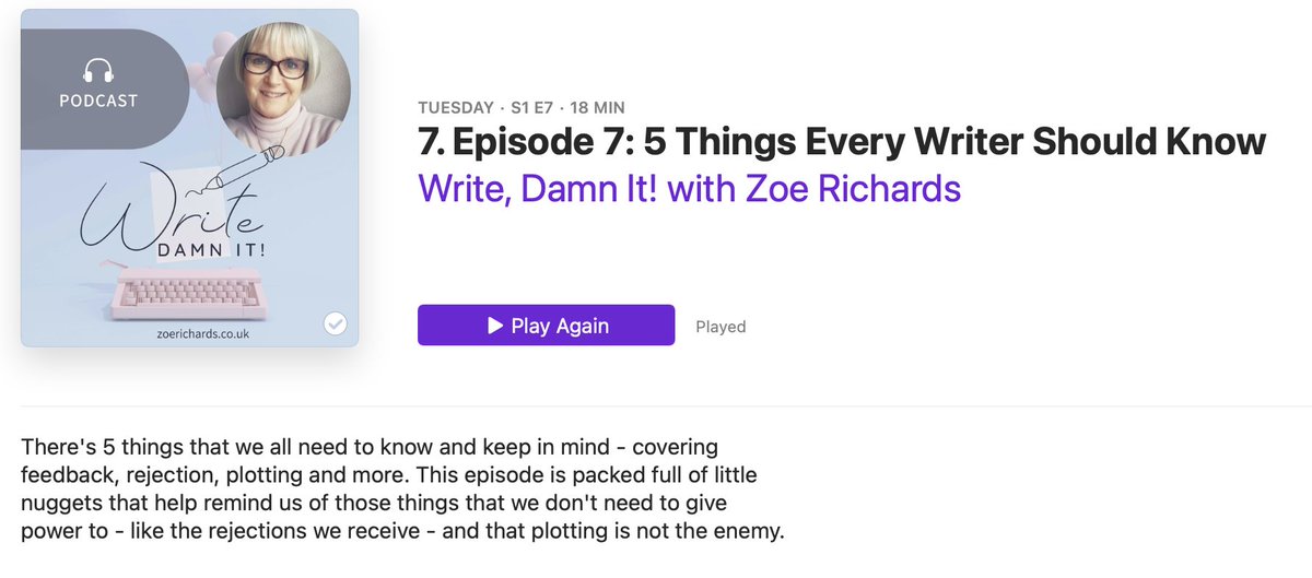 EeeekImAnAuthor's tweet photo. Truly honoured to have had a mention in @zoerichardsuk podcast #WriteDamnIt - it's a great podcast, packed full of advice and tips - and Zoe has a truly lovely voice to listen to.
One of our 'highly recommends' for all #authors out there
#WritingCommunity https://t.co/lWRtvxqsR7