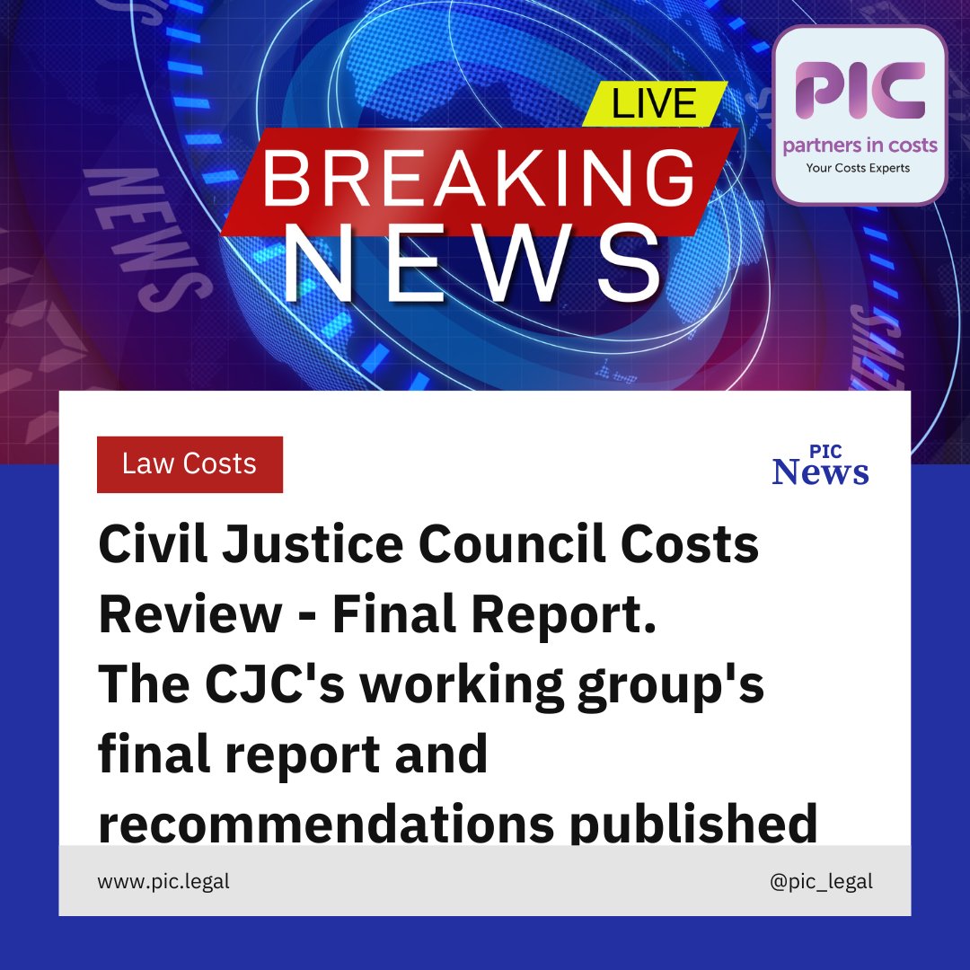 PIC_Legal's tweet photo. Civil Justice Council Costs Review - Final Report published today.
The CJC's working group's final report and recommendations dated 10 May 2023 - here is the link https://t.co/q7zVtw5bX5

#FRC #FixedRecoverableCosts #CJC https://t.co/m3GVaz5J5a
