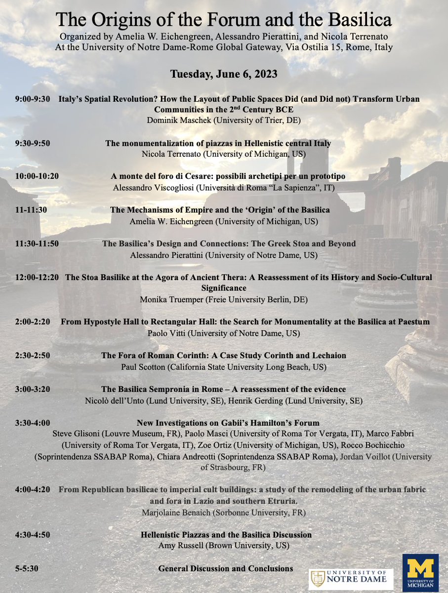 Thrilled to announce the conference "The Origins of the Forum and the Basilica", organized by myself, Alessandro Pierattini, &amp; <a href="/NTerrenato/">Nic Terrenato</a> at the University of Notre Dame-Global Gateway, Rome, on June 5-6. For more information &amp; registration visit: sites.google.com/umich.edu/the-…