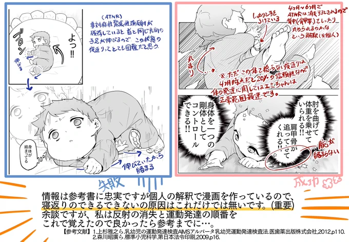 エミちゃんの寝返り失敗パターンと成功パターンの裏設定など。 ※情報は参考書に忠実ですが個人の解釈で漫画を作っているので、寝返りのできるできないの原因はこれだけでは無いです。 #赤ちゃんに転生した話