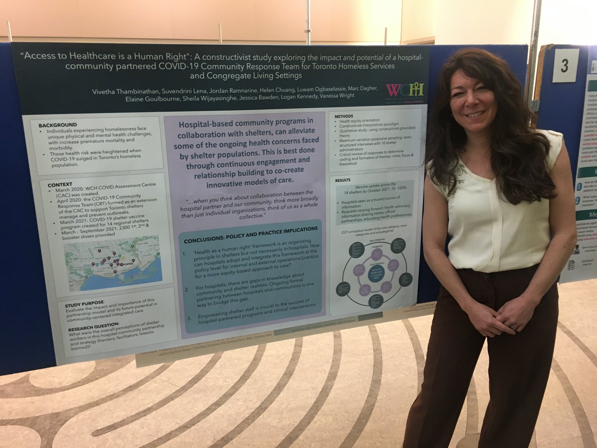 My first poster presentation! KT in action - highlighting where hospitals can engage with sheltering organizations to co-create innovative models of care. @WCHospital @WCHResearch @UofTNursing @JenPrice2549 @MariePinard9 for igniting this passion in evaluative research.