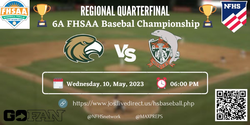 FHSAA BASEBALL (@fhsaabaseballl) on Twitter photo π REGIONAL QUARTERFINAL π
π FHSAA 6A Baseball Championship π
Fleming Island π Mosley
π
: Wednesday. 10, May, 2023
β°: 06:00 PM
π₯: Watch Here : jos.livedirect.us/hsbaseball.php
ποΈ - <a href="/GoFanHS/">GoFan</a>
<a href="/FIHSBaseball/">Fleming Island High School Baseball</a> <a href="/FIEagleSports/">FI Eagle Athletics</a> <a href="/Mosley_Baseball/">Mosley Dolphins Baseball</a> <a href="/MosleyHigh/">Mosley High School</a> π REGIONAL QUARTERFINAL π
π FHSAA 6A Baseball Championship π
Fleming Island π Mosley
π
: Wednesday. 10, May, 2023
β°: 06:00 PM
π₯: Watch Here : jos.livedirect.us/hsbaseball.php
ποΈ - <a href="/GoFanHS/">GoFan</a>
<a href="/FIHSBaseball/">Fleming Island High School Baseball</a> <a href="/FIEagleSports/">FI Eagle Athletics</a> <a href="/Mosley_Baseball/">Mosley Dolphins Baseball</a> <a href="/MosleyHigh/">Mosley High School</a>