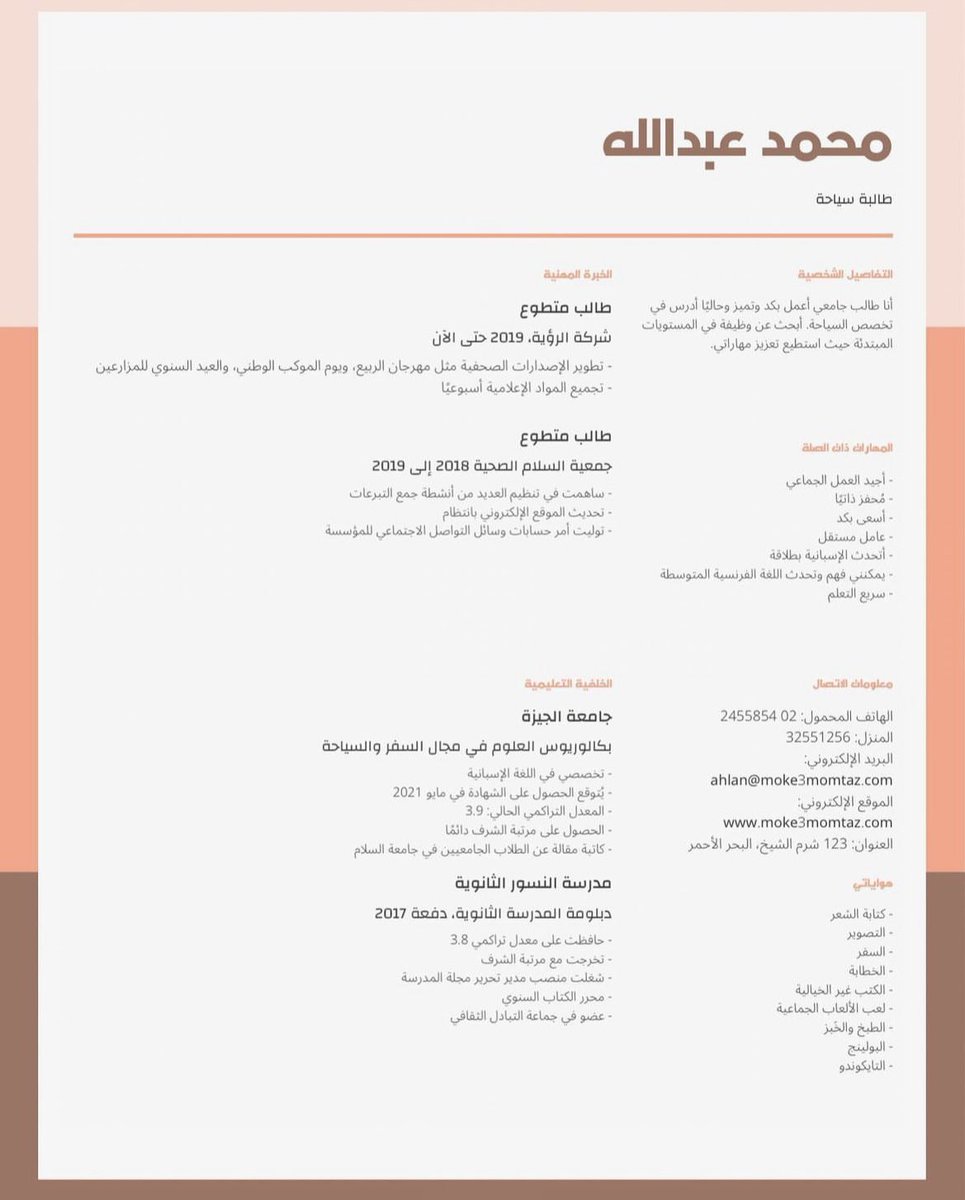 تصميم سيرة ذاتية احترافية للباحثين عن عمل وحديثي التخرج بأرخص الاسعار حياكم🔥🔥👏