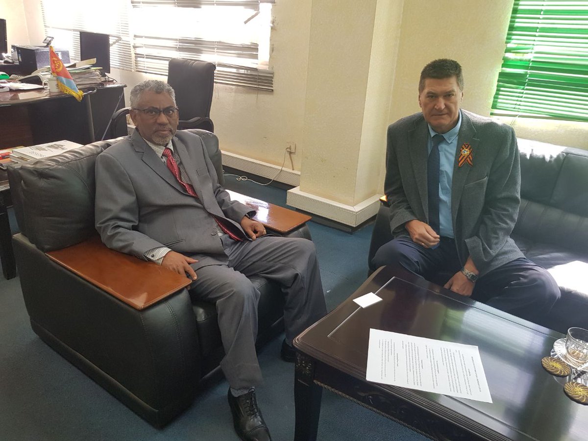 5 мая Посол России в Эритрее Игорь Николаевич Мозго встретился с министром информации Государства Эритрея Йемане Гебремескелем.

On May 5, the Russian Ambassador to Eritrea, H.E. Mr. Igor Mozgo, met with the Minister of Information of Eritrea, H.E. Mr. Yemane Gebremeskel.