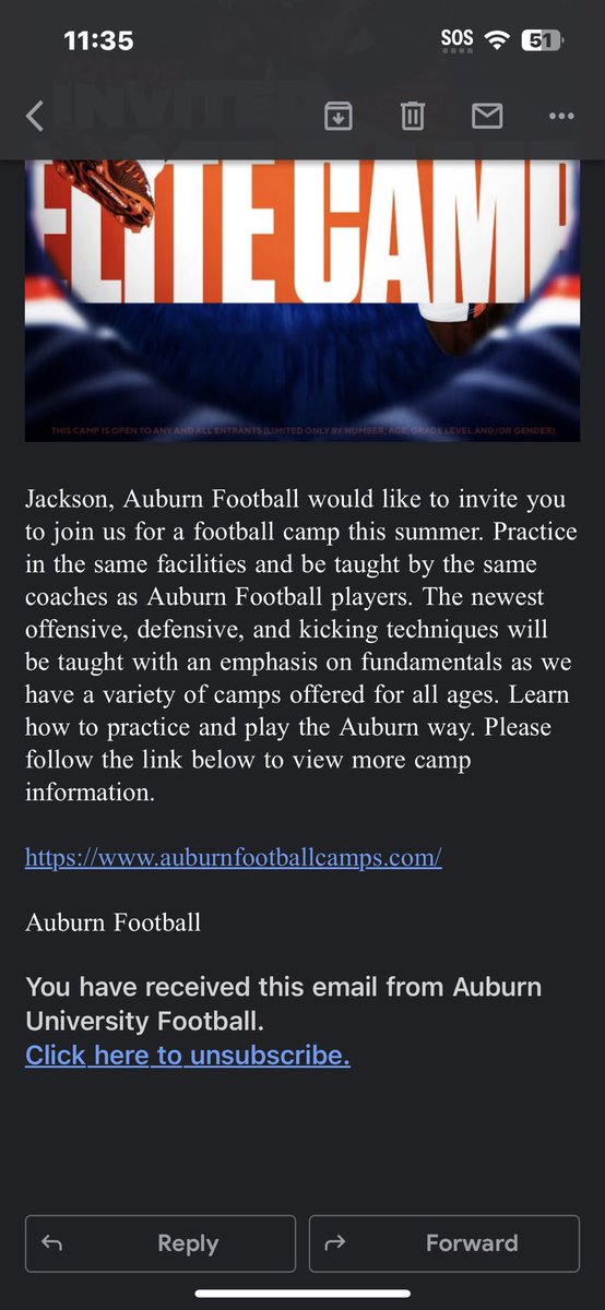 AmariJackson07's tweet photo. Thank you @AuburnFootball for the camp invite looking forward to being over there https://t.co/kLngsuDUr1