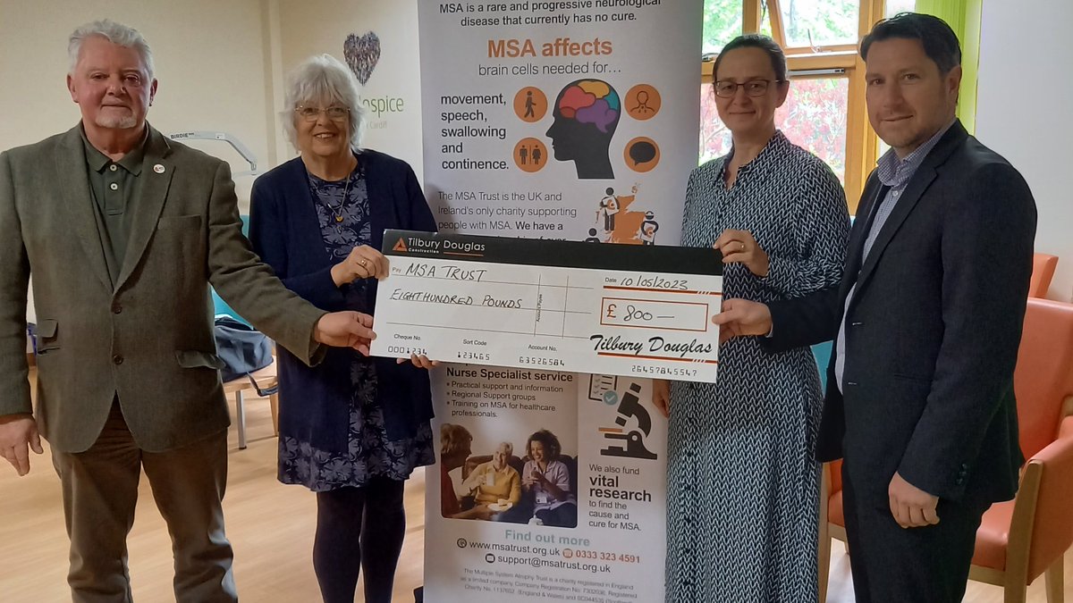 RhidianBryant's tweet photo. Extremely proud to present the @MSAtrust with the amazing donations that all my colleagues in @TilburyWales have raised over he past year in memory of my auntie who lost her long battle with MSA earlier his year. https://t.co/LhsAxSais2