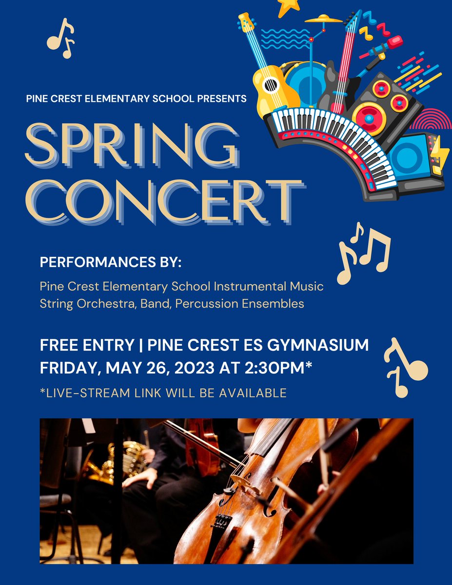 Can't wait to see you at the Instrumental Music Spring Concert featuring our 4th and 5th grade Band, Strings, and Percussion!