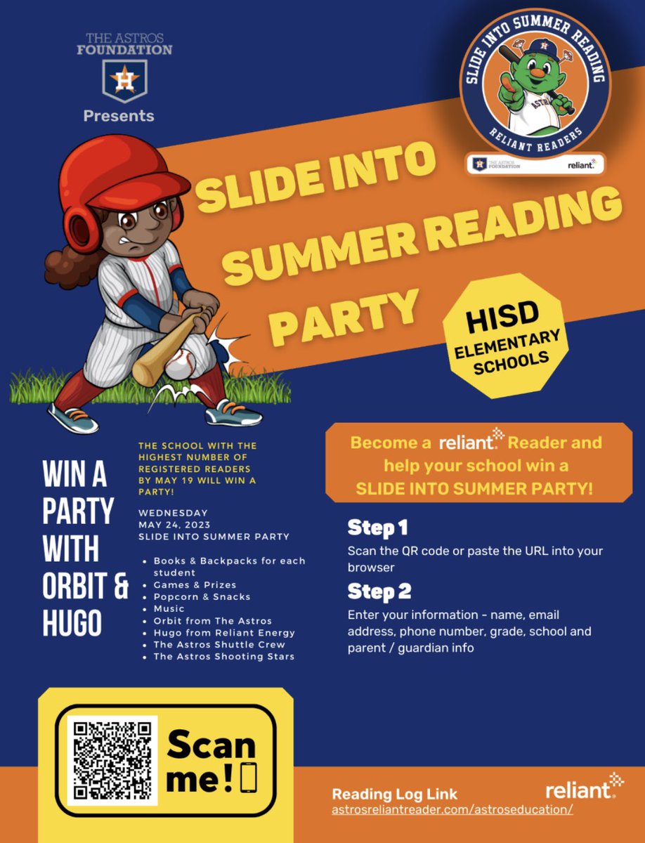 Astros Foundation is offering summer reading incentives for HISD students 🤩 For more info/ to register, visit link —> blogs.houstonisd.org/news/2023/05/1…