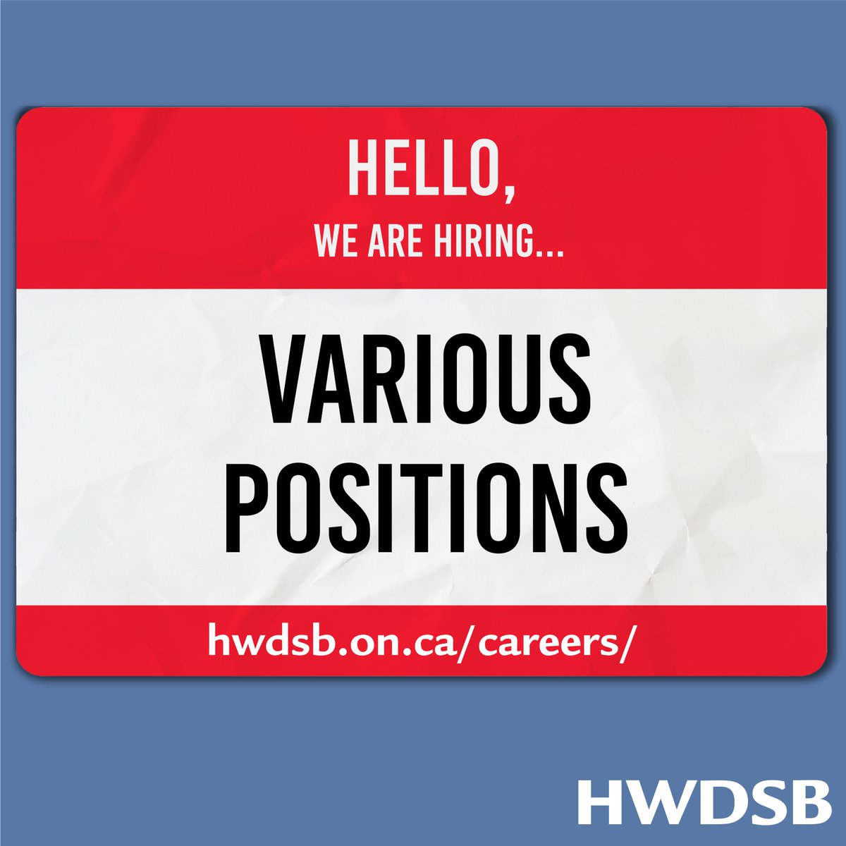 Hiring season continues this spring 🌸

Visit our Careers page to learn about these current opportunities and help grow the HWDSB team:

· Casual Clerical
· Executive Assistant
· Social Worker
· Focus on Youth Program Monitor

Careers: hwdsb.on.ca/careers/