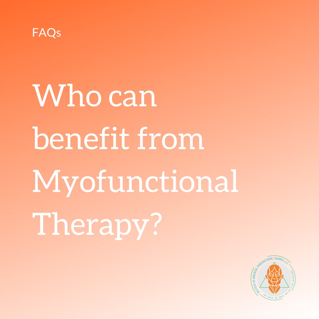 Myofunctional therapy can benefit a wide range of people who have orofacial muscle dysfunction or related conditions. 
#myofunctionaltherapy #orofacialmyology #speechtherapy #swallowingtherapy #sleepapnea #TMJdisorder #tonguetie #liptie #mouthbreathing #orofacialmuscles