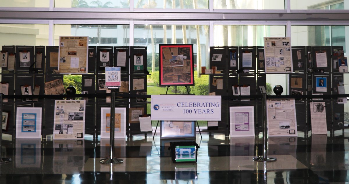 CollierClerk's tweet photo. We are inviting members of the community to share in our communityโs rich history. Visit our Centennial Display located in the Collier County Courthouse Atrium from May 8th through July 10th.ย
#CollierCounty100 #Collier100 #CourthouseDisplay https://t.co/ulEi7OIMe8