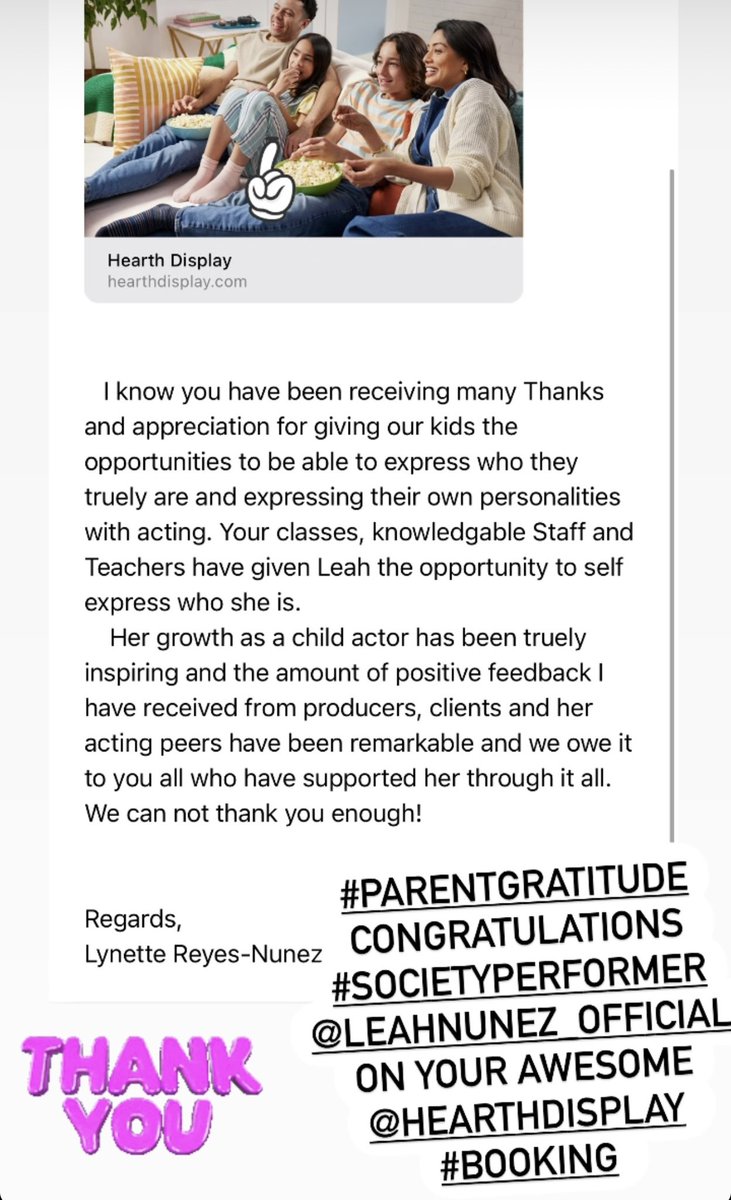 #PARENTGRATITUDE CONGRATULATIONS 
#SOCIETYPERFORMER Leah Nunez
ON YOUR AWESOME Hearth Display 
#BOOKING