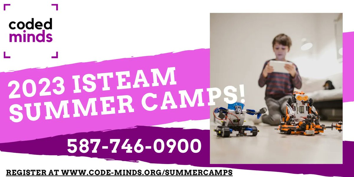It's Summer camp time!

Coded Minds is having an summer camp in our hall from Monday to Friday, registration is  open at bit.ly/3LTNC1v  or for futher information call to 587-746-0900.