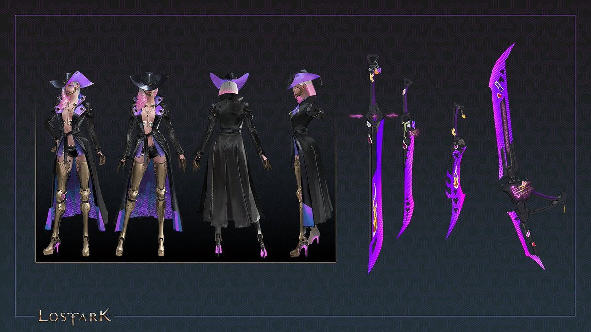 playlostark's tweet photo. The Western exclusive Arthetine Nightrider cosmetic collection is now available in-game!

From brainstorming to bringing the cosmetics to life in Arkesia, our teams at Amazon Games and Smilegate RPG take you behind the scenes!

Concept below!
 🌃 https://t.co/GqRNbgJHQz https://t.co/MDtLxc38OU