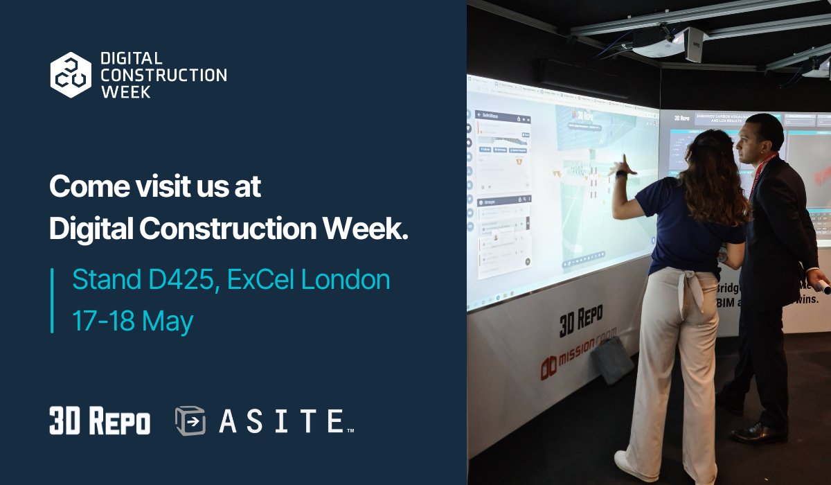 Based in London? Come say hi to <a href="/ASITE/">Asite</a> &amp; #3DRepo at #DCW2023 next week!

Our team will be at stand D425 showcasing our digital solutions for streamlining workflows &amp; collaboration on construction projects. We hope to see you there! 

Register free here: bit.ly/44JtHuM