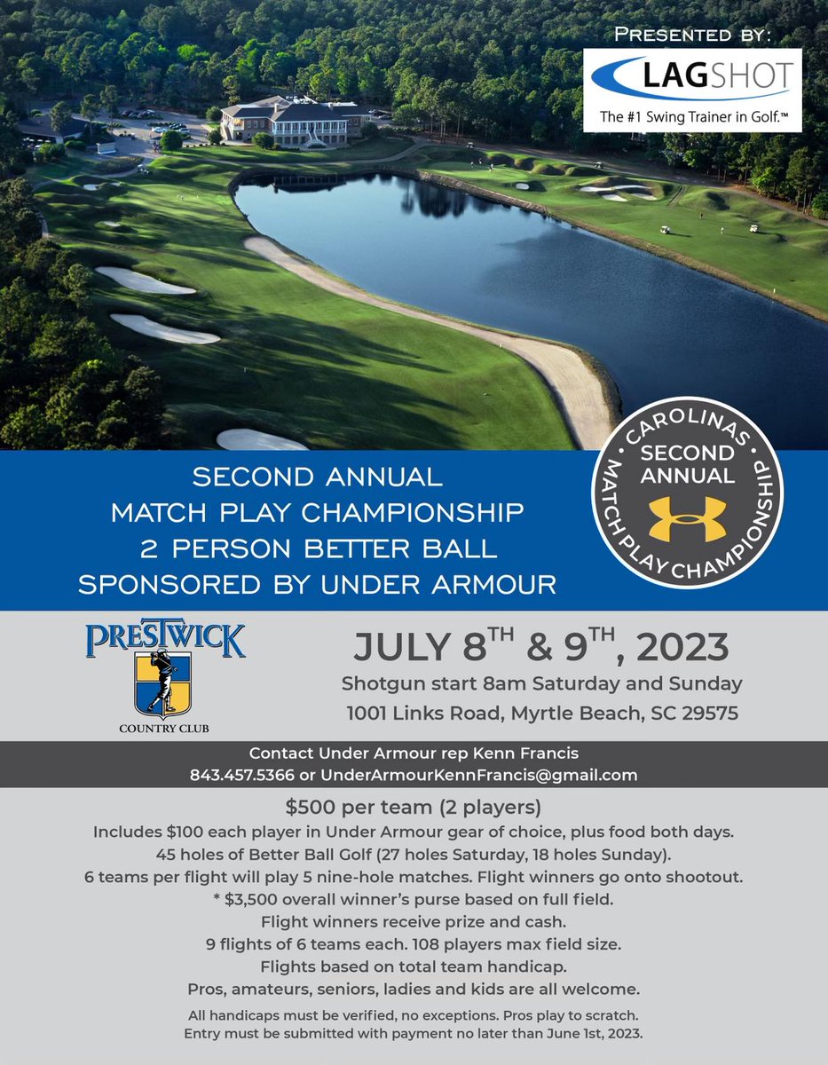 lagshot_golf's tweet photo. We are proud to present to you the 2nd Annual Match Play Championship, sponsored by Under Armour.

Check out the flyer below for details. Hope to see you there! https://t.co/cJ6NyEFkmt