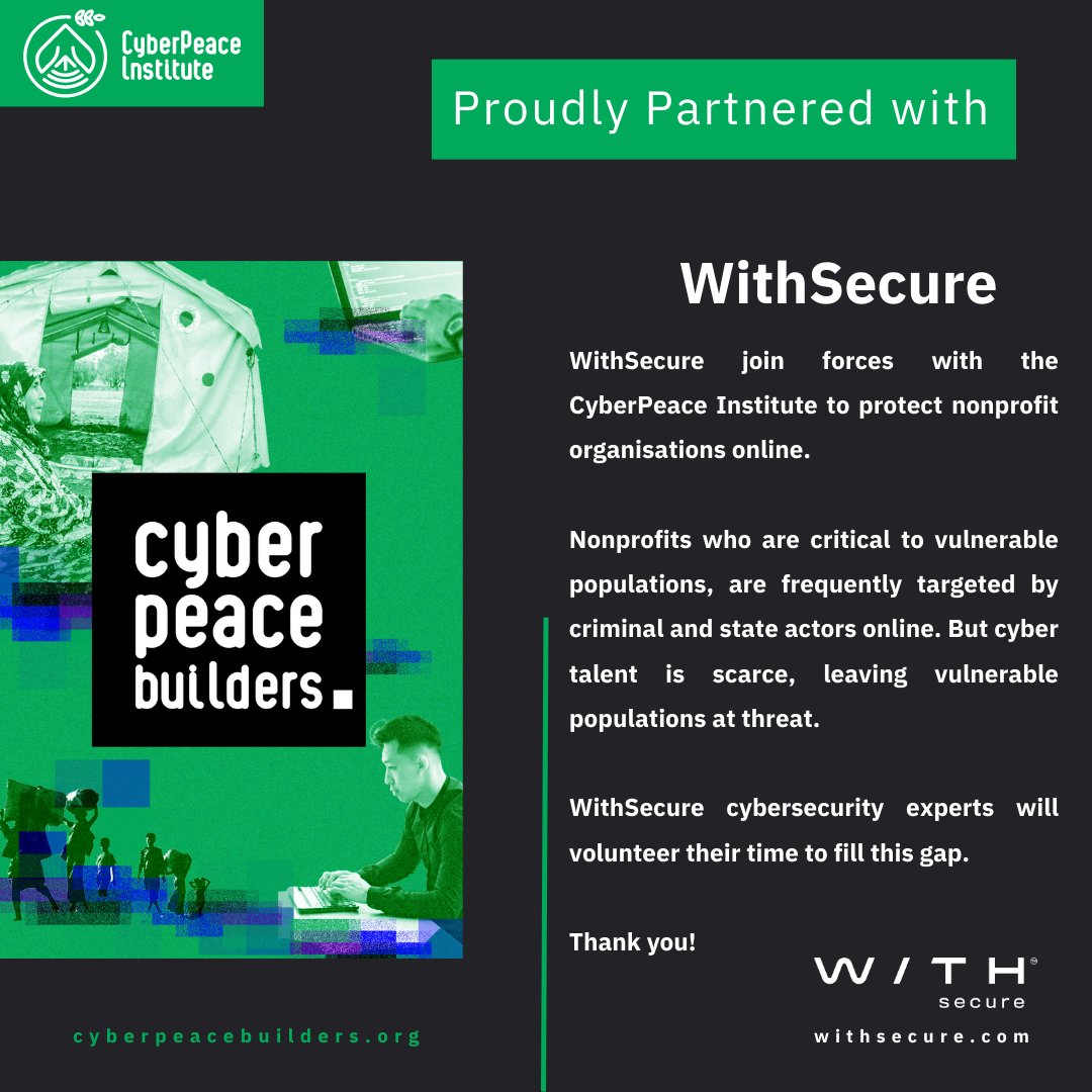 NEWS : WithSecure rejoint le programme CyberPeace Builders pour soutenir les ONG ayant besoin d'assistance en matière de sécurité. Ce programme met en relation des professionnels de la cybersécurité avec des ONG qui ont besoin d'un soutien en matière de cybersécurité
