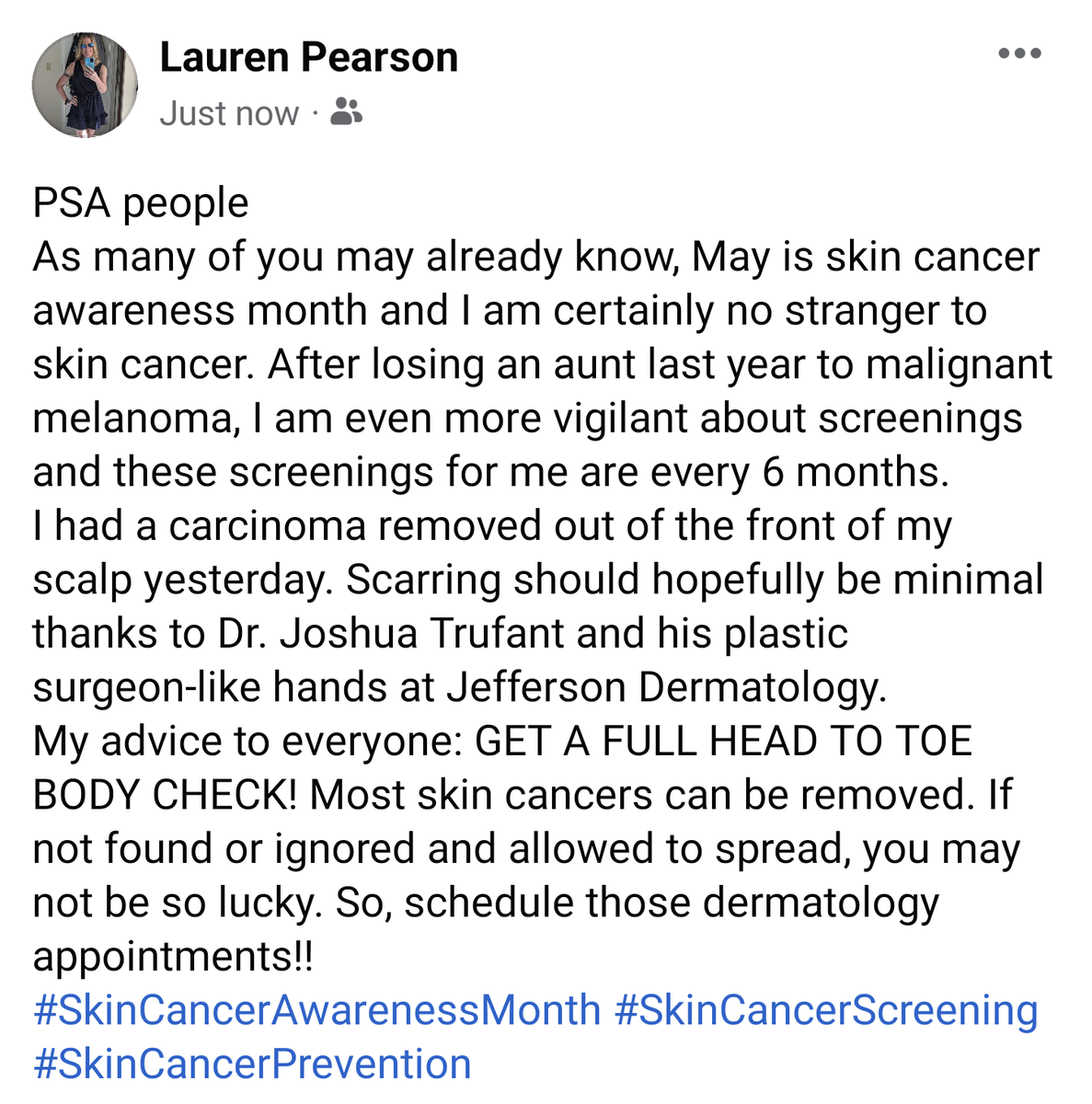 LaurenAPN's tweet photo. Too many characters to type out for Twitter but as a reminder to everyone, May is skin cancer awareness month. Schedule those full body screenings!
#SkinCancerAwarenessMonth
#SkinCancerScreening
#SkinCancerPrevention https://t.co/9LHbmtNN7L