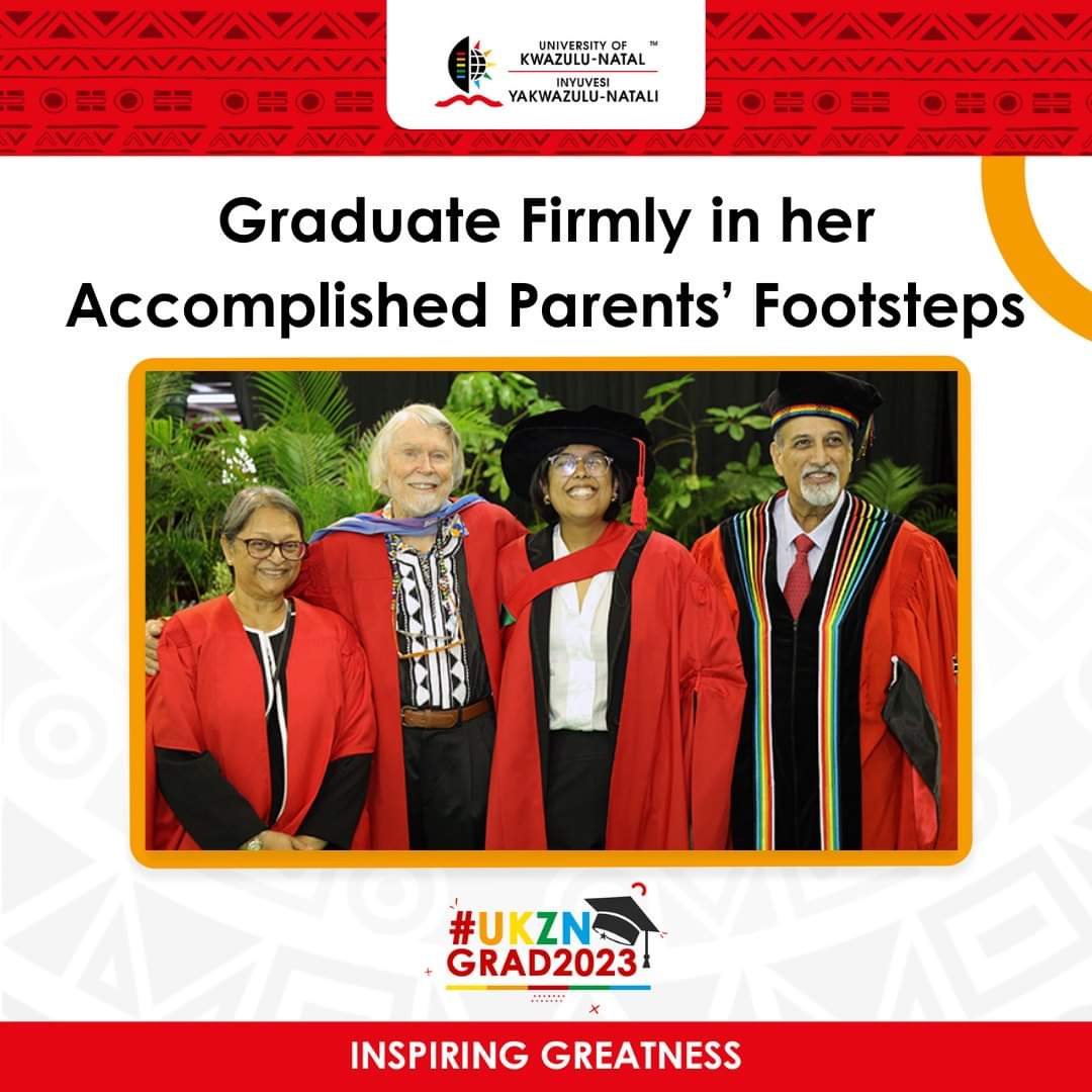 Following in the footsteps of her parents, Dr Safura Abdool Karim was conferred a Doctor of Philosophy in Law during the UKZN’s Autumn Graduation ceremonies.

Read more: bit.ly/3psR9wi

#UKZNGrad2023 #UKZN #InspiringGreatness #Inspired2032 #Graduation #MyUKZN