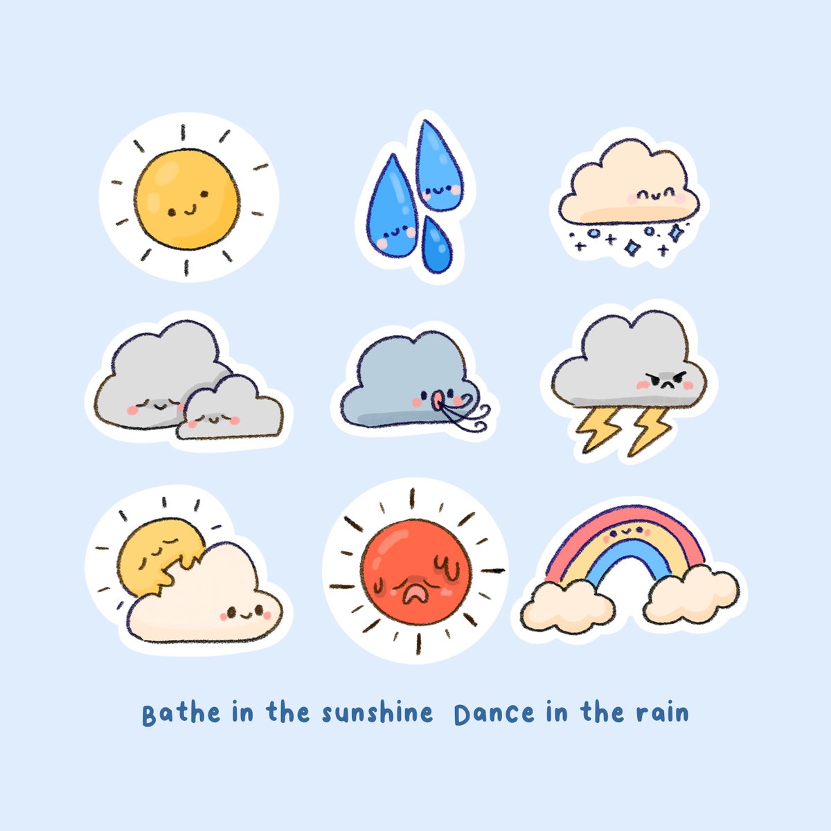 I made these cute weather tracker stickers to help me keep track of the weather. 

#weather #goodweather #trackerstickers #plannerstickers #stationerystore #journalstickers #plannerdecoration #cuteillustration #bujo #bujostickers #stickershop #kawaiiaesthetic #cuteillustration