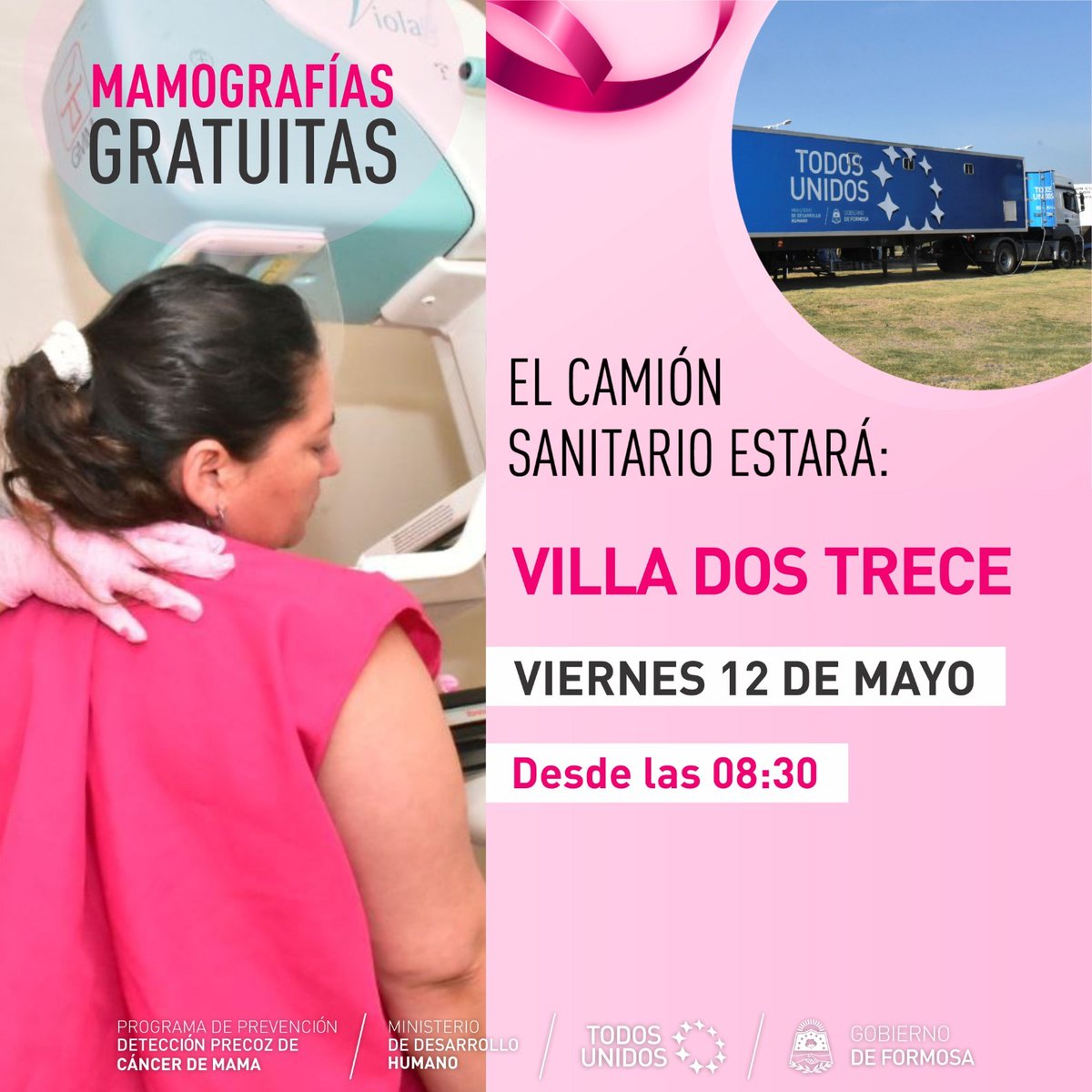 mdhformosa's tweet photo. 🎇En el marco de los festejos por el 96° aniversario de Villa Dos Trece, a realizarse el 🗓𝐯𝐢𝐞𝐫𝐧𝐞𝐬 𝟏𝟐 𝐝𝐞 𝐦𝐚𝐲𝐨, los tráileres sanitarios, del ministerio de Desarrollo Humano, estarán acompañando dicho evento con 𝐌𝐀𝐌𝐎𝐆𝐑𝐀𝐅Í𝐀𝐒 𝐆𝐑𝐀𝐓𝐔𝐈𝐓𝐀𝐒. https://t.co/JoA45gMTnX