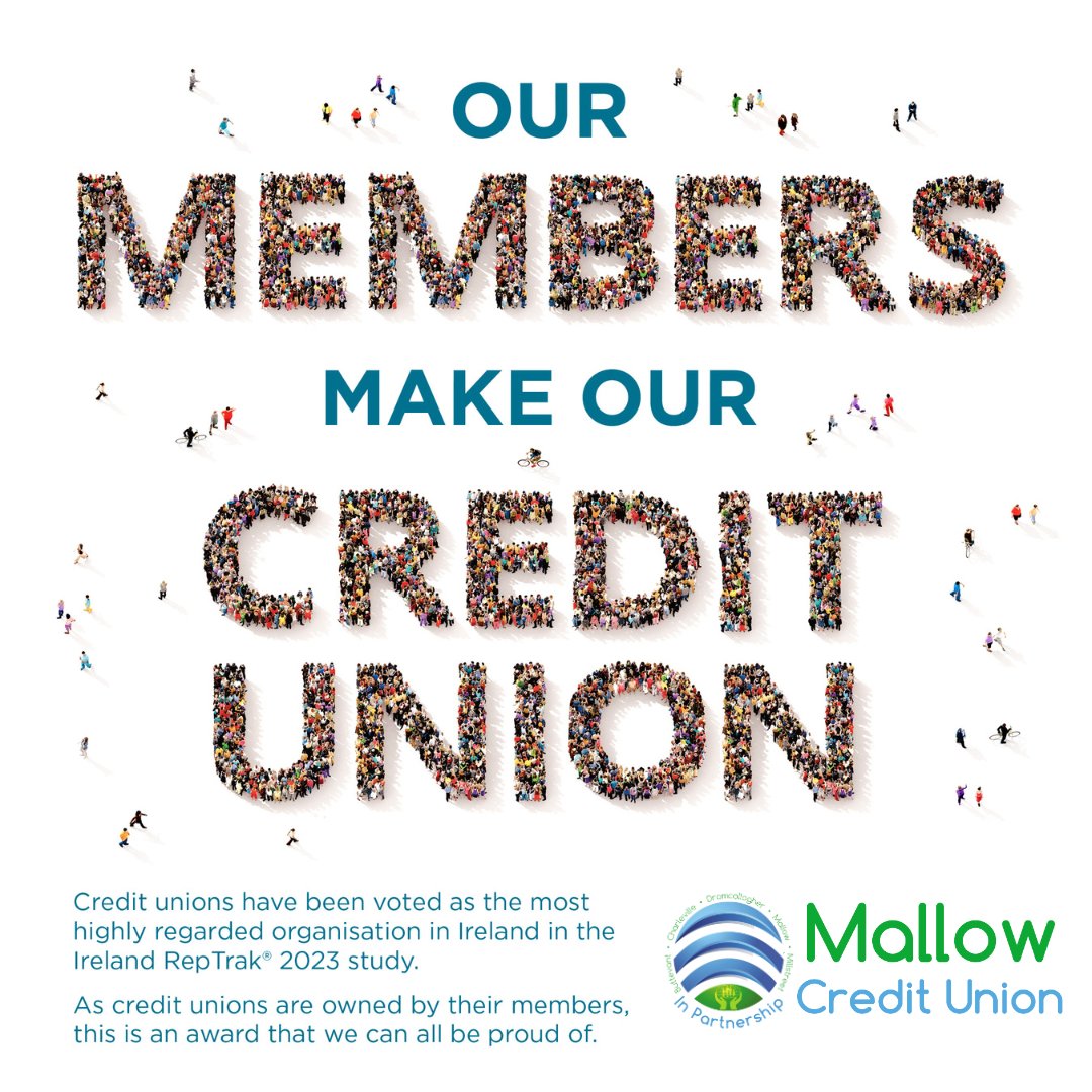 We're #1! Credit unions have been voted the most highly regarded organisation in the Ireland RepTrak® 2023 study. And as credit unions are owned by their members, this is a result we can all be proud of 🙌

mallowcu.ie/credit-union-n…