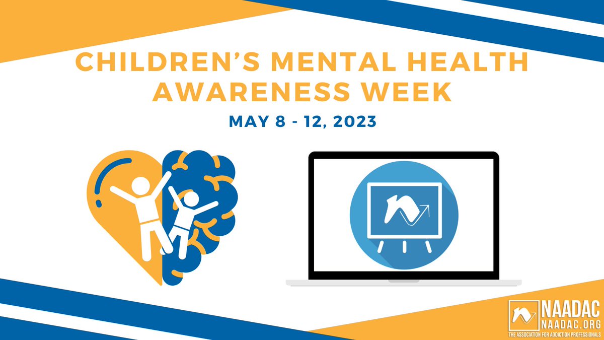 NAADACorg's tweet photo. Children's Mental Health Awareness Week continues! This week is all about raising awareness for children &amp; young people's mental health. Visit NAADAC's Knowledge Center to watch a free webinar about addiction-specific treatment &amp; recovery for young people. https://t.co/lIur26CXQ6 https://t.co/VYxZX0X3fz